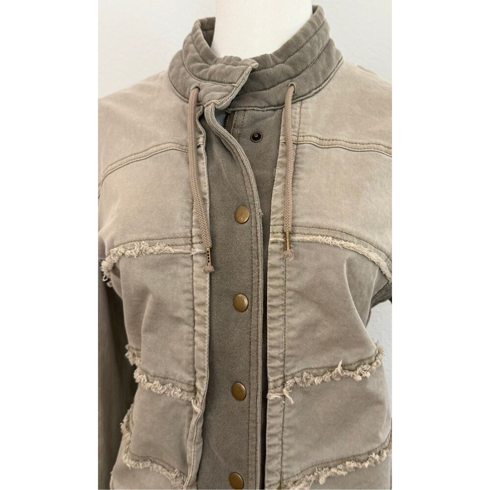 Free People Olive Utility Inspired Stretch Cotton Jacquard Jacket Medium - Picture 7 of 8